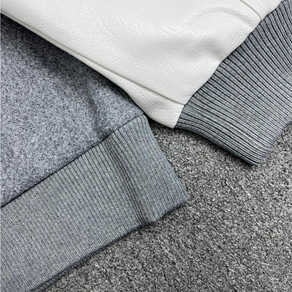 Thom Browne Gray Wool Bomber Jacket with White Leather Sleeves - Picture 11 of 11